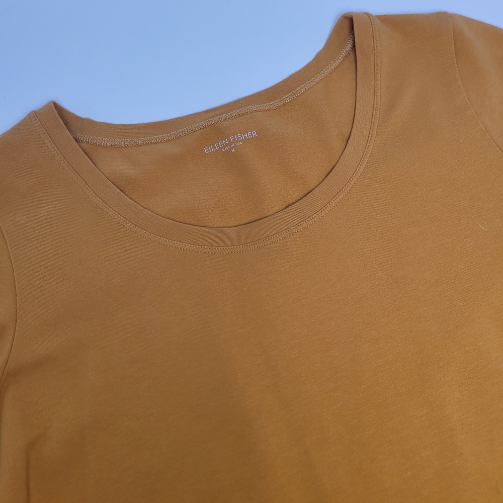 Eileen Fisher T-Shirt Women M Mustard Yellow Excellent Organic Cotton Scoop Neck